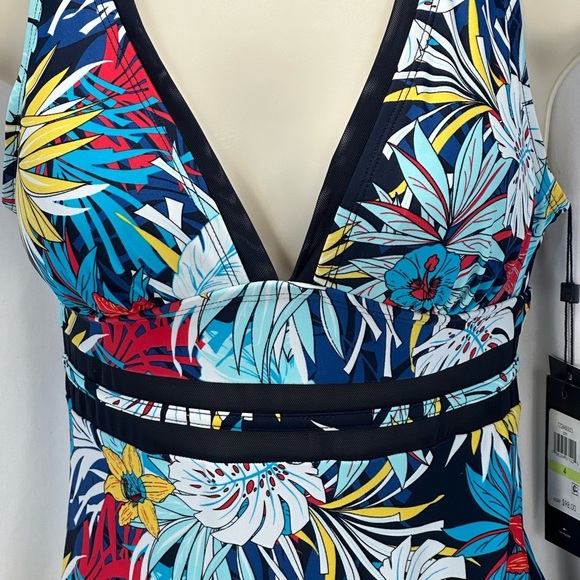 Tommy Hilfiger Floral Print Sheer Panel One Piece Swimsuit - Multi Color - Picture 3 of 12